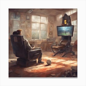 Man Playing Video Games In His Living Room Canvas Print
