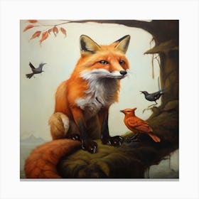 Fox And Birds Canvas Print