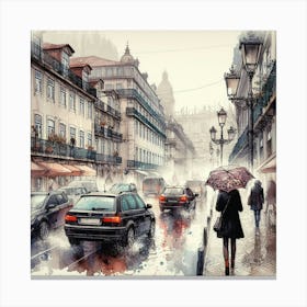 Lisbon Street Watercolor Painting Canvas Print