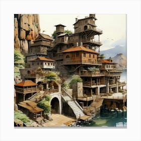 Village wooden by the sea Canvas Print