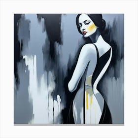 Woman In Black And White With Butter Yellow Touch, Wall Art Print Canvas Print