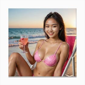 Cute Asian Girl At The Beach Canvas Print