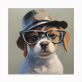 Dog Wearing a Hat and Glasses Canvas Print