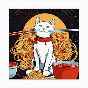 Cat With Chopsticks Canvas Print