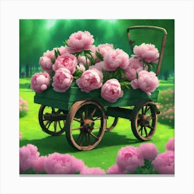 Peonies In A Wagon 2 Canvas Print