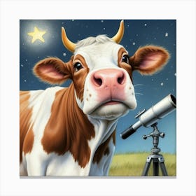 Cow With Telescope Canvas Print