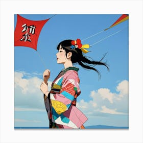 Japanese woman with kite Canvas Print