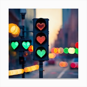 Close Up Of A Traffic Light With Heart Shaped Ligh (5) Canvas Print