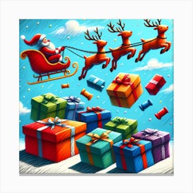 Super Kids Creativity:Santa Claus Flying Over Presents Canvas Print