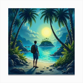 Man Looking At The Ocean Canvas Print