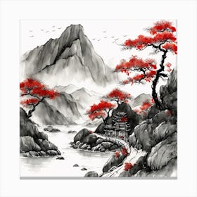 Chinese Landscape Mountains Ink Painting (7) 3 Canvas Print