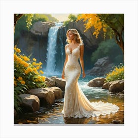 Bride By The Waterfall 1 Canvas Print