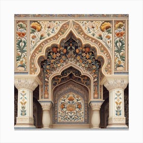 The Grandeur Of Mughal Art With Intricate Floral Motifs And Arches Canvas Print