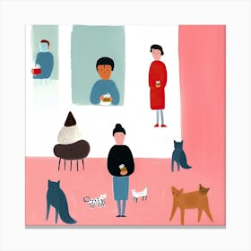 Tiny People At The Cat Cafe Illustration 4 Canvas Print