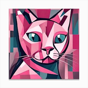 Cubist Pink Cat Canvas Print