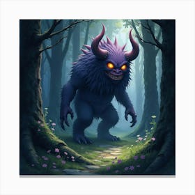 Monster In A Watercolor Dark, Enchanted Forest 1 Canvas Print