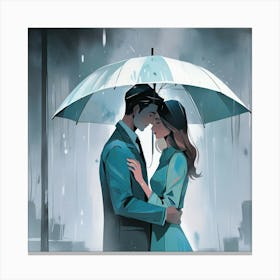 Couple of lovers under an umbrella 5 Canvas Print