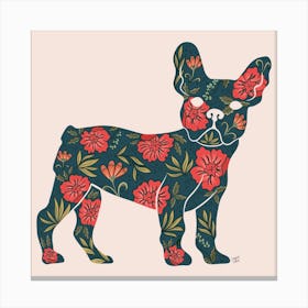 Blue Floral Frenchie Canvas Print