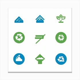 A Series Of Flat Design Icons Representing Various Eco Friendly Practices Such As Recycling Solar (1) Canvas Print