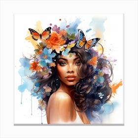 Maraclemente Black Woman Watercolors With Colorful Flowers And 1 Canvas Print