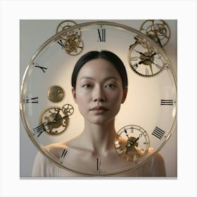 Asian Woman With A Clock Canvas Print