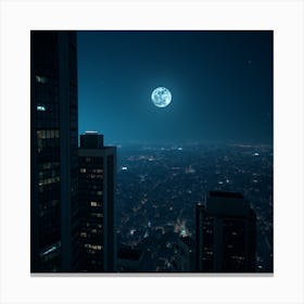 Full Moon Rising Over City At Night Canvas Print