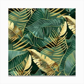 Gold And Green Tropical Leaves Canvas Print