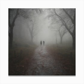 Two People Walking In The Fog Canvas Print