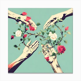 Hands Reaching For Roses Canvas Print