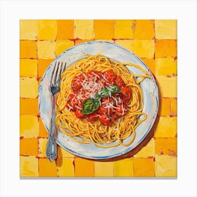 Spaghetti & Tomato Sauce Yellow Checkerboard 1 Canvas Print