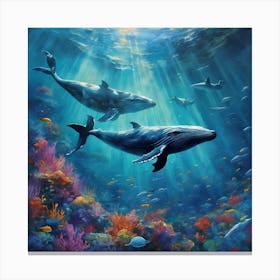 Mermaids And Whales Canvas Print