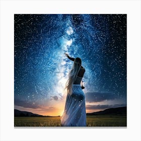 Firefly Cosmic Woman Under Vast Nightfall Sky 58629 (2) Canvas Print