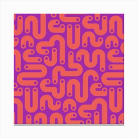 JELLY BEANS Squiggly New Wave Postmodern Abstract 1980s Geometric with Dots in Coral Orange on Violet Purple Canvas Print
