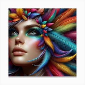 Colorful Woman With Feathers 1 Canvas Print