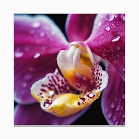 A Close Up Of A Delicate Orchid On A Vibrant Flower Petal, Showcasing Its Reflective Surface And Int Canvas Print