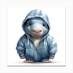 Watercolour Cartoon Hippopotamus In A Hoodie 3 Canvas Print