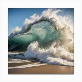 Large Wave Breaking On Beach Canvas Print