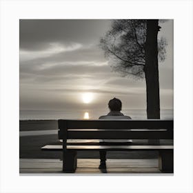 Lonely Man Sitting On A Bench Canvas Print