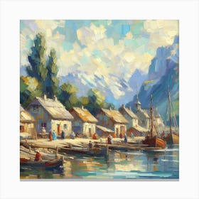 Boat In The Harbor, Acrylic Painting Style 1 Canvas Print