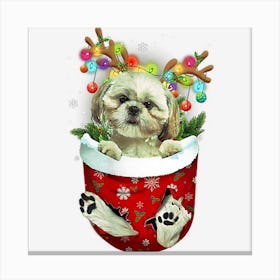 Shih Tzu Snow Pocket Dogs Christmas Pocket Canvas Print