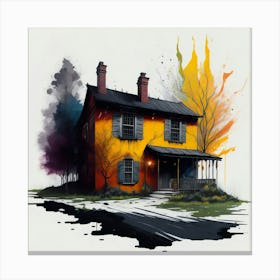 Colored House Ink Painting (50) Canvas Print