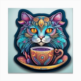 Cat With A Cup Of Tea Whimsical Psychedelic Bohemian Enlightenment Print Canvas Print