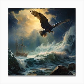 Eagle Flying Over Stormy Sea Canvas Print