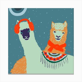 Winter Llamas Canvas Print