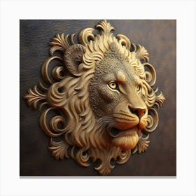 Lion in 3D view with decorative patterns crafted on leather surfaces. 1 Canvas Print