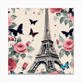 Paris Roses And Butterflies 24 Canvas Print