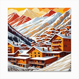 Ski Resort High In The Mountains Cubism Style Canvas Print