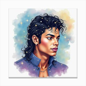 Watercolor Illustration Of Michael Jackson With Mystical Stars 1 Canvas Print