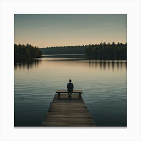 Man Sitting Alone On A Dock Canvas Print