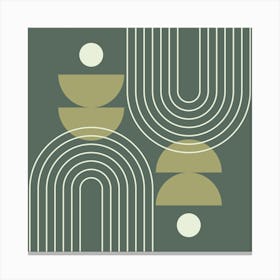 Mid Century Modern Geometric Abstract Rainbow, Sun and Moon Phases in Greenery Sage Green Canvas Print